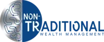 A logo for non-traditional wealth management with a brain in the middle