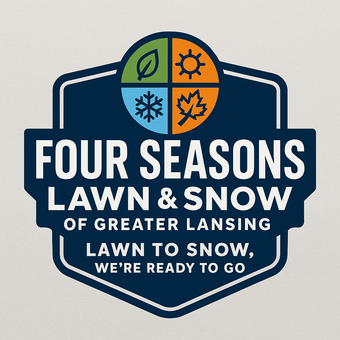 A logo for four seasons lawn and snow of greater lansing