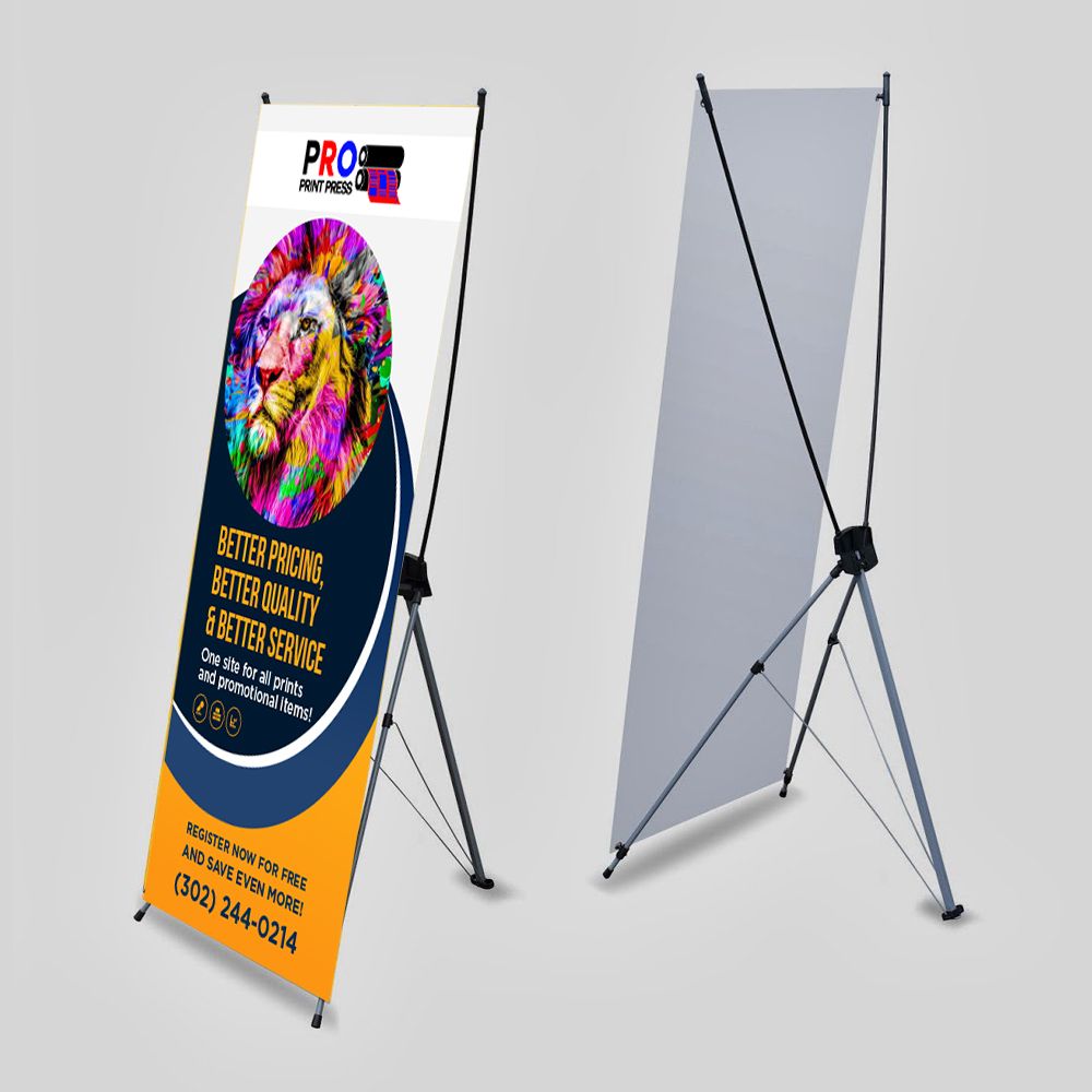 Image of a pro print press X banner with stands