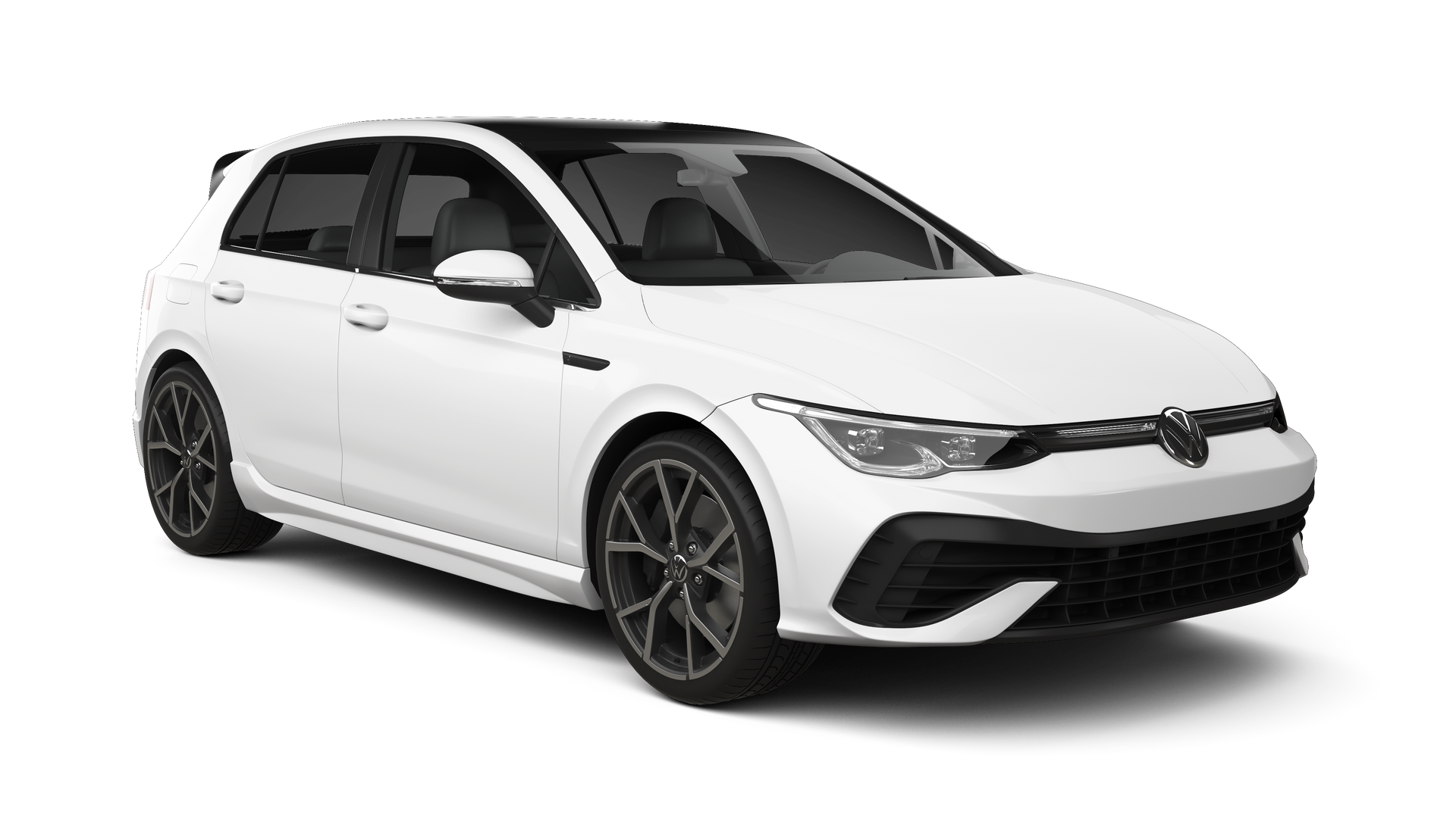 A white volkswagen golf is shown on a white background.
