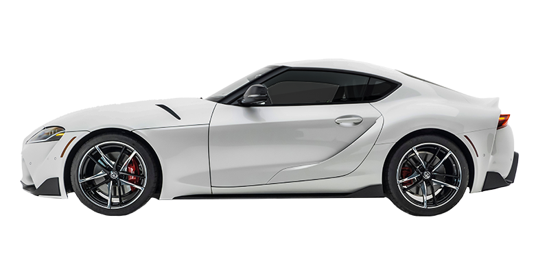 a white toyota supra is shown from the side on a white background .