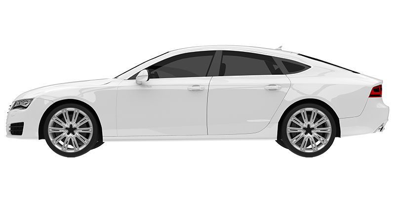 a white car is shown from the side on a white background .