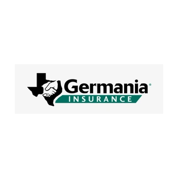 The logo for germania insurance shows a texas map and a handshake.