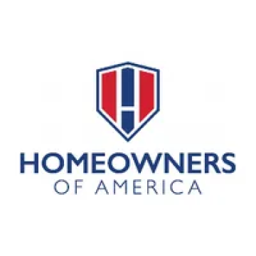 A logo for homeowners of america with a shield on a white background.