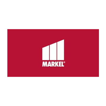 The markel logo is on a red background.