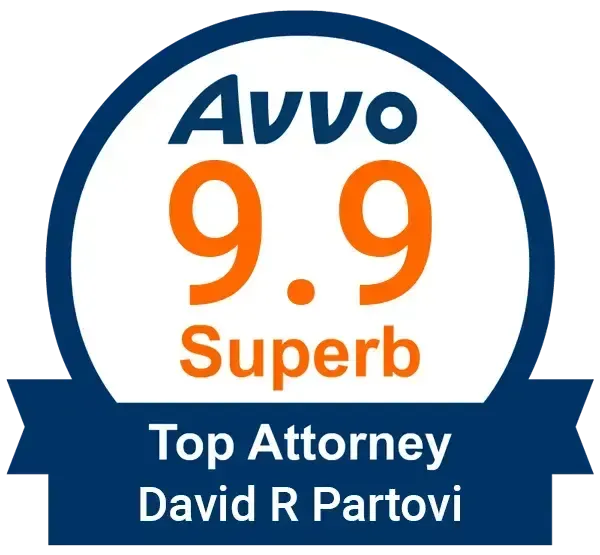 A logo that says avvo 9.9 superb top attorney david r partovi