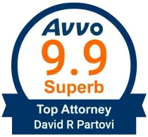 A logo that says avvo 9.9 superb top attorney david r partovi
