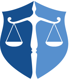 A blue shield with a scale of justice on it