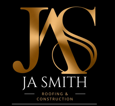 Gold JA Smith logo on black background with roofing & construction text.