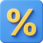 Blue square icon with a yellow percent symbol