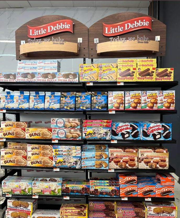 A display of little debbie cookies in a store