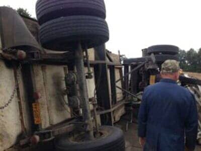 White Overturned Truck Accident — Albany, OR — AA Towing