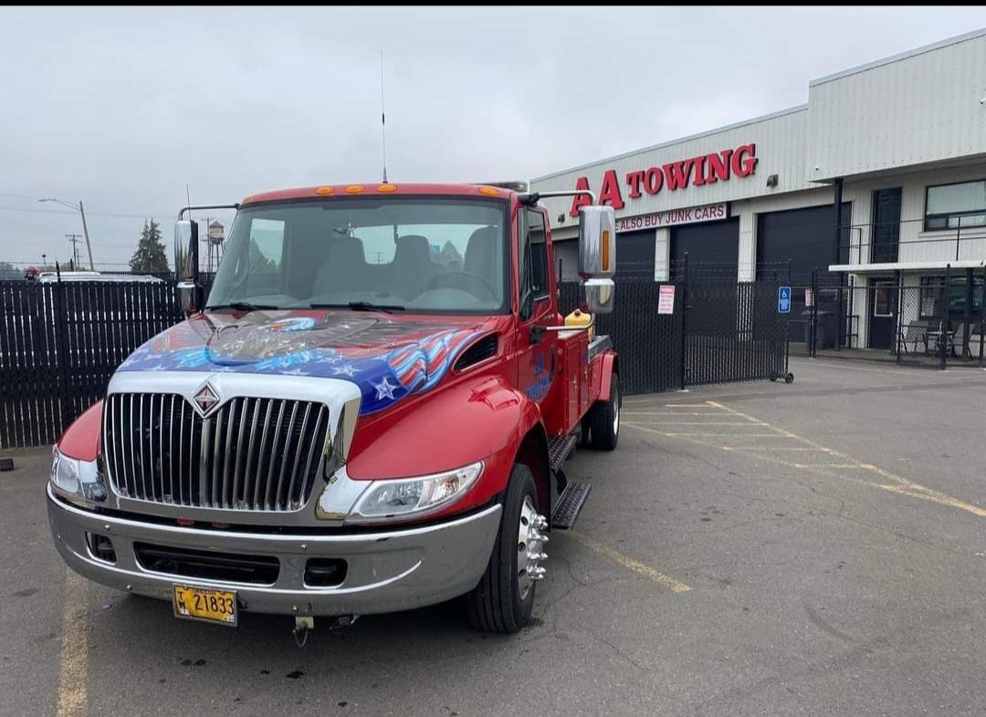 Big White and Red AA Towing Truck — Albany, OR — AA Towing