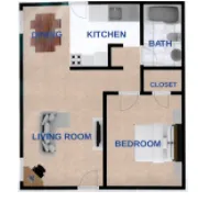 Floor Plan: 1 Bed · 1 Bath ·  550 SQ. FT.