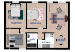 Floor Plan: 3 Bed · 1 Bath · 750 SQ. FT.