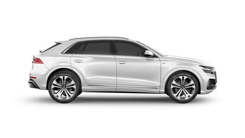 Silver SUV in side profile on a white background