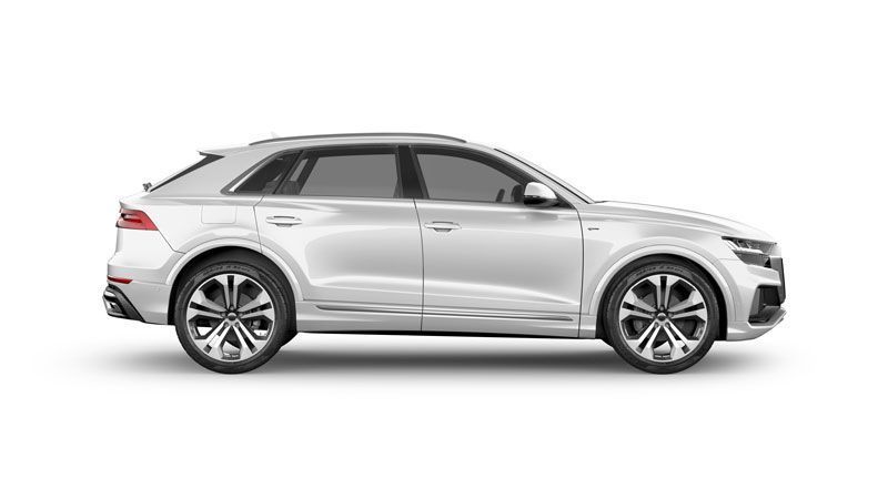 Silver SUV side view on white background