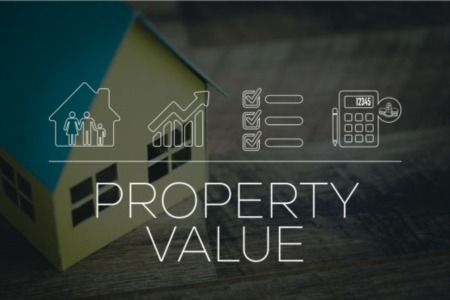 A picture of a house and the words property value