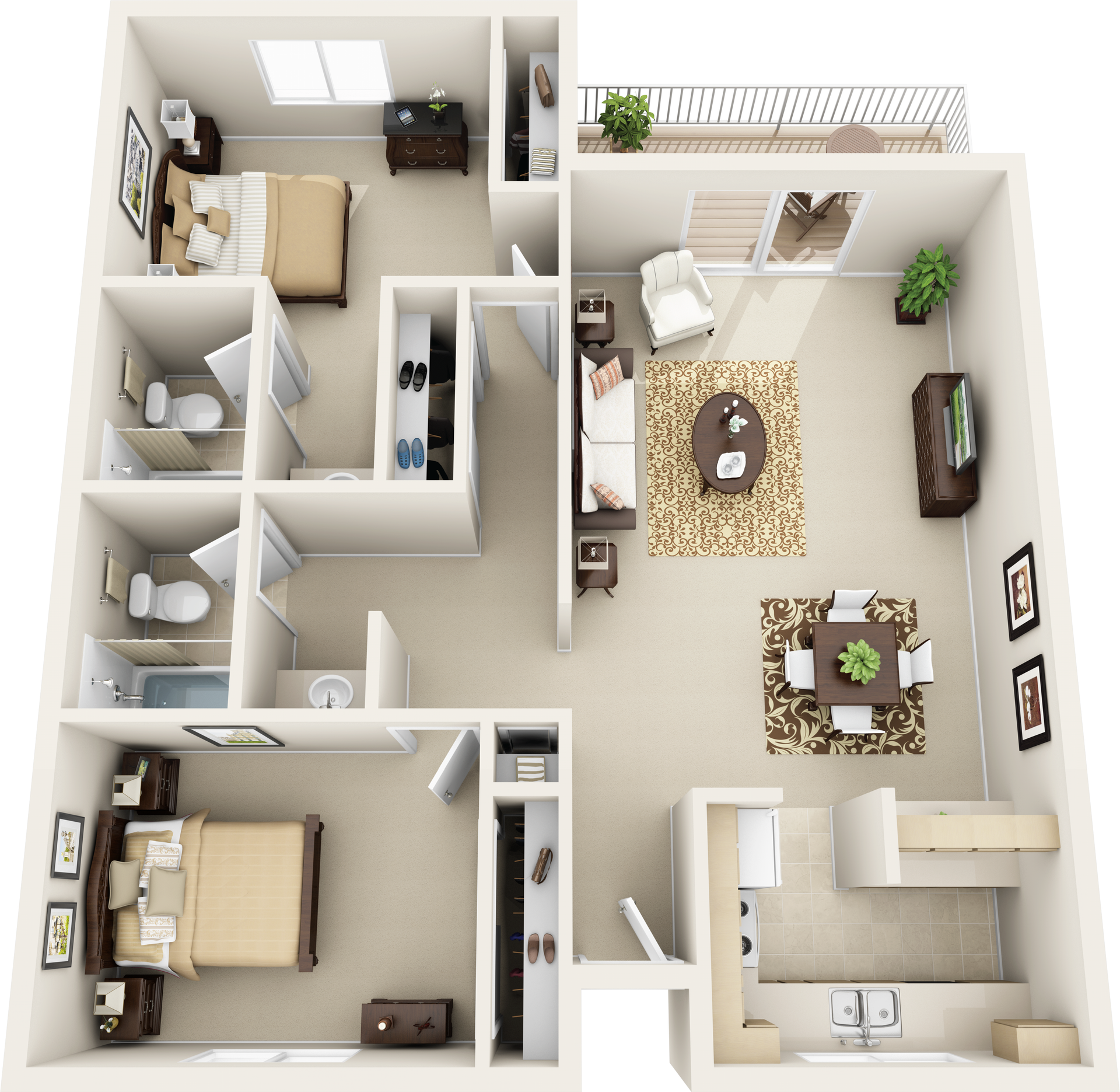 Floor Plan D: 2 Bed · 2 Bath