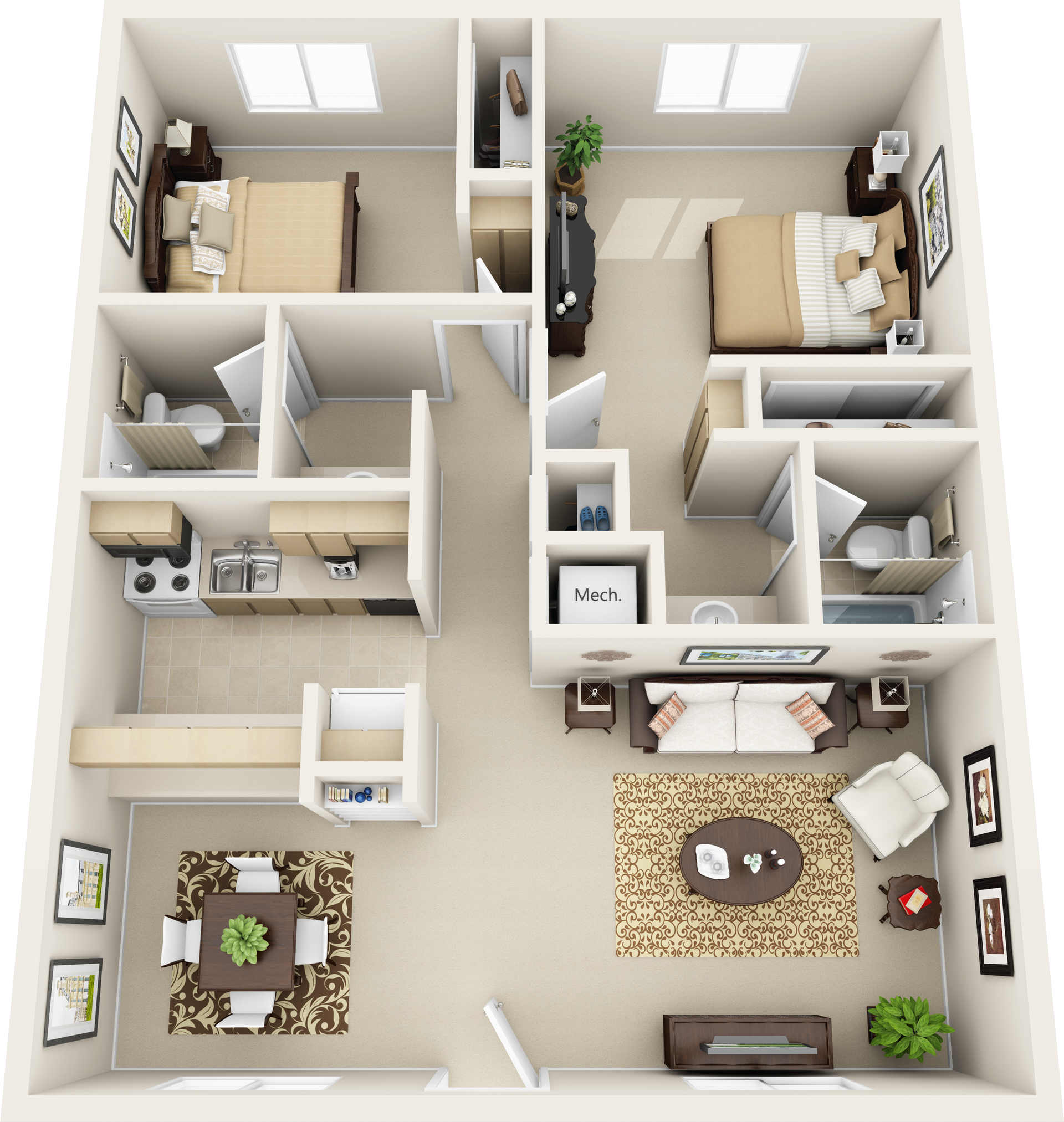 Floor Plan E: 2 Bed · 2 Bath