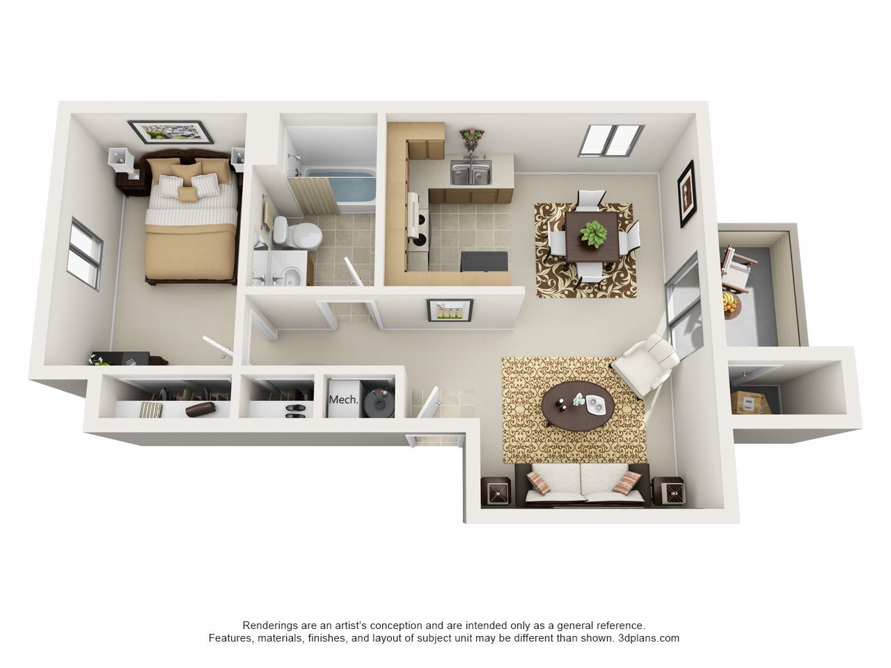 Floor Plan: 1 Bed · 1 Bath