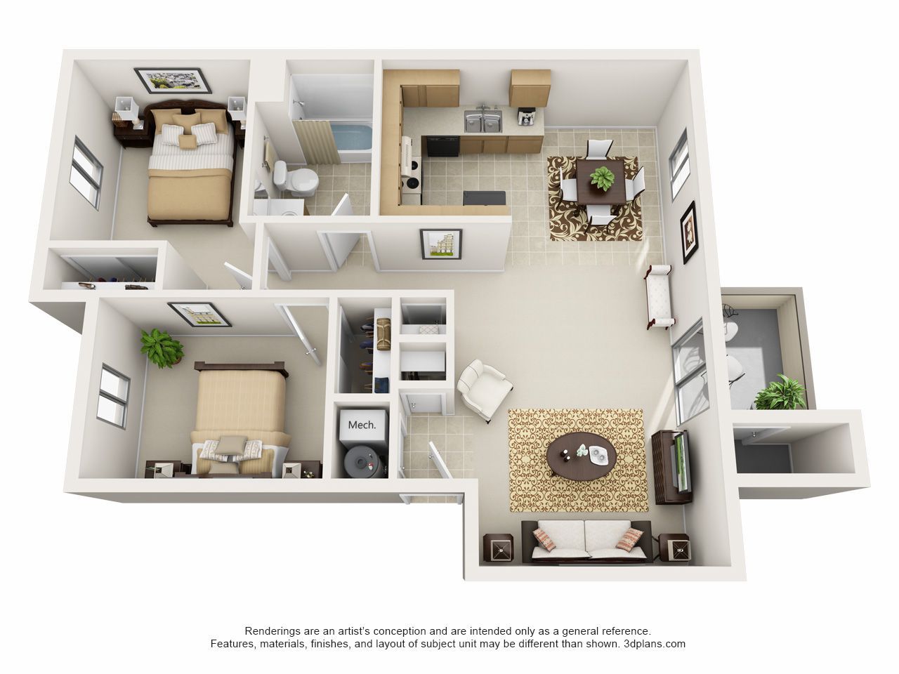 Floor Plan: 2 Bed · 1 Bath