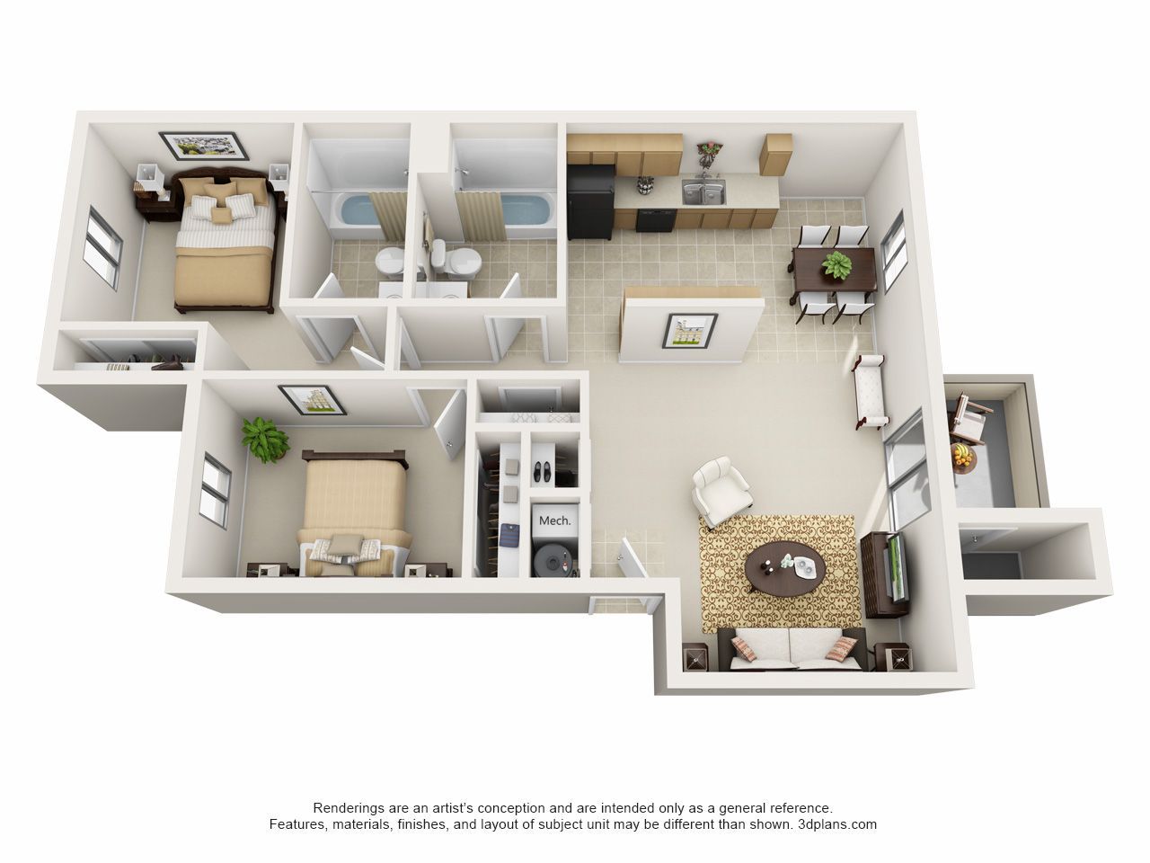 Floor Plan: 2 Bed · 2 Bath