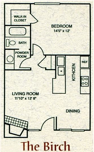 Floor Plan: Birch 1 Bed · 1 Bath