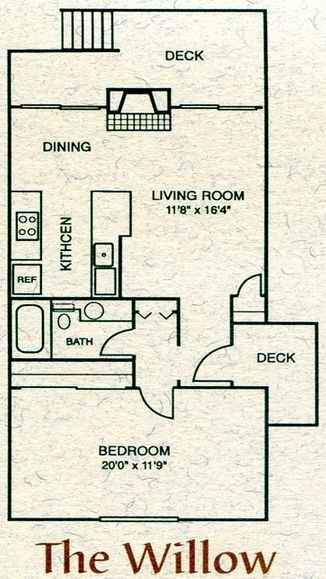 Floor Plan: The Willow 1 Bed · 1 Bath
