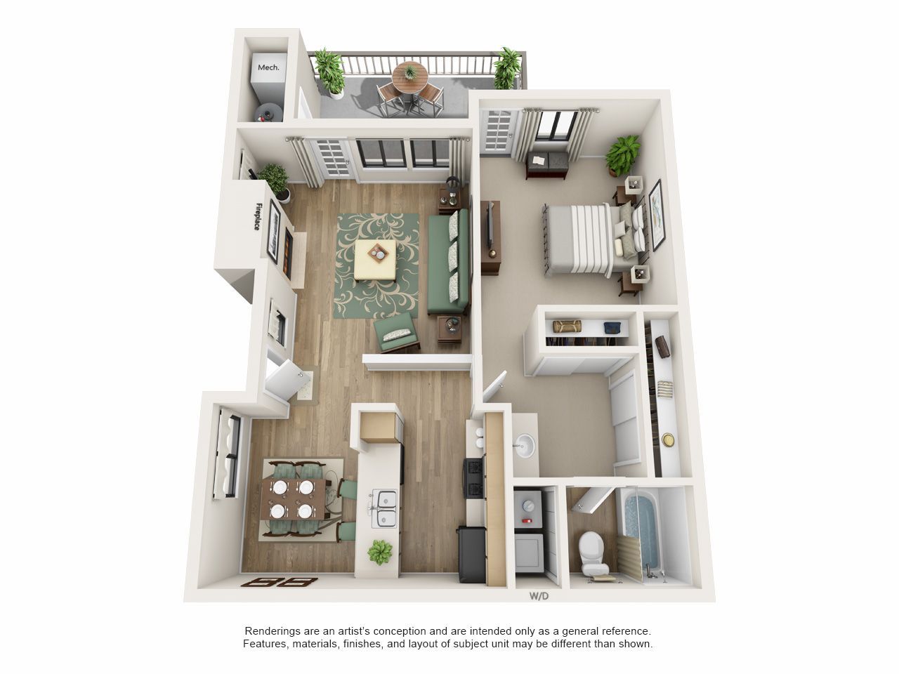 Floor Plan A: 1 Bed · 1 Bath