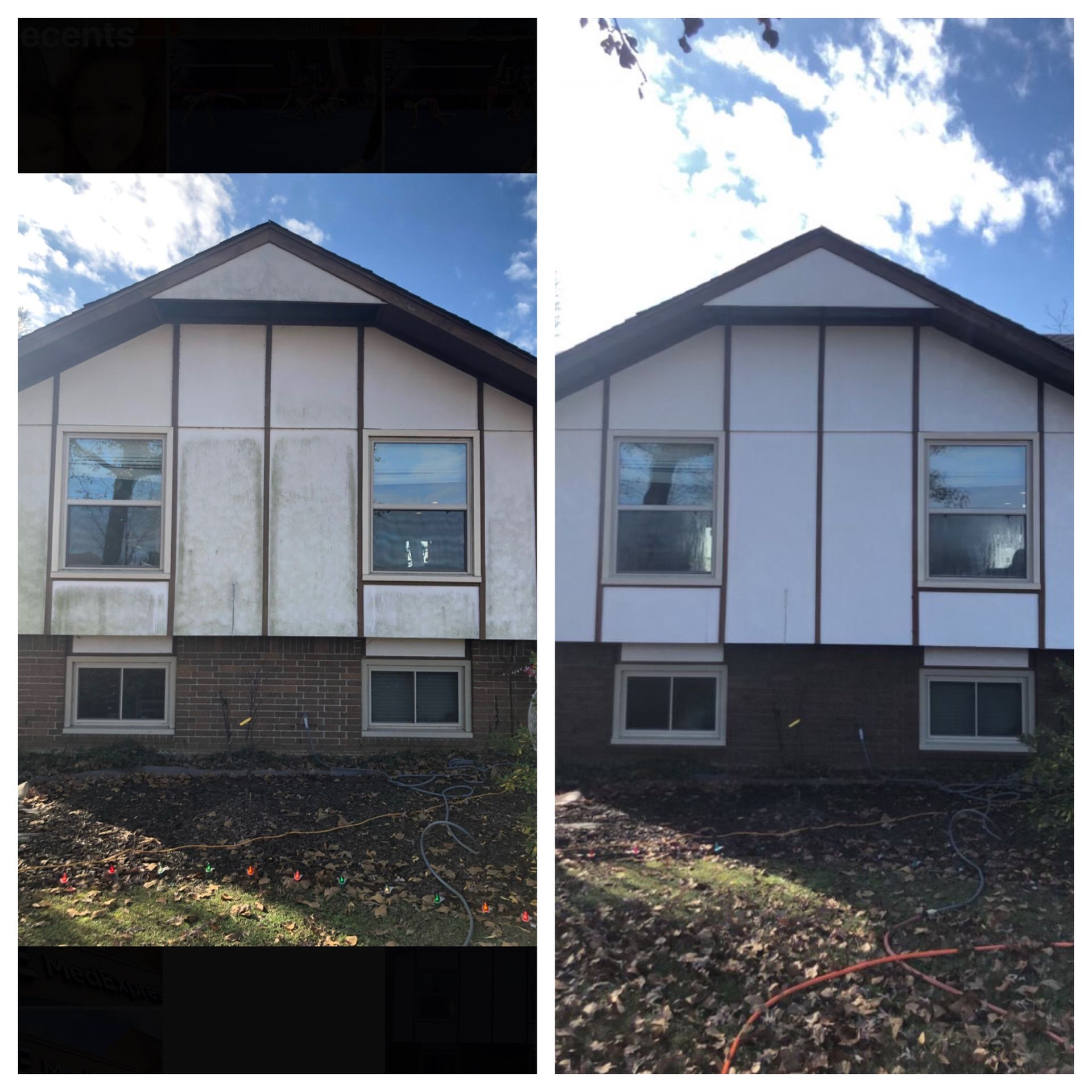 A before and after picture of a house that has been cleaned.