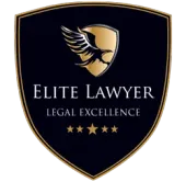 A logo for elite lawyer legal excellence with a bird on a shield.