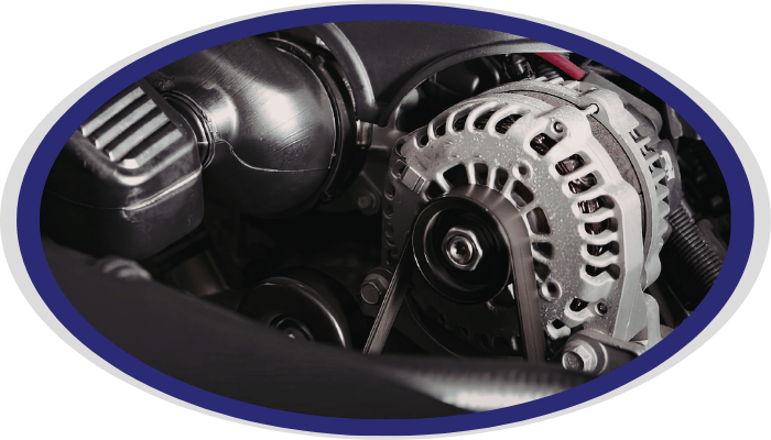 Alternator and serpentine belt system in engine bay
