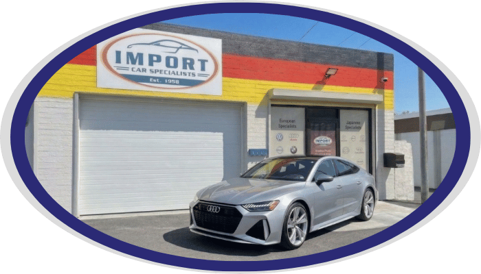 Audi sedan parked at Import Car Specialists shop