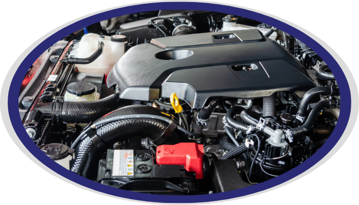 Modern engine bay with cover and components