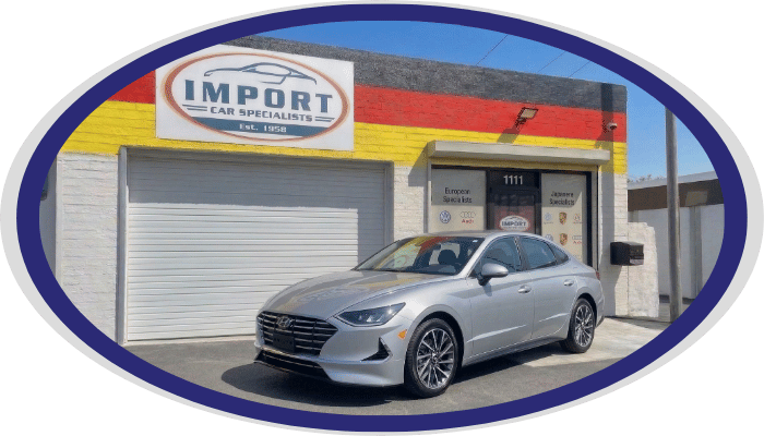 Hyundai sedan parked outside Import Car Specialists shop