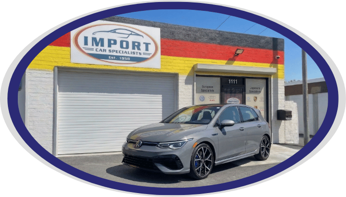 Volkswagen sedan parked outside Import Car Specialists shop