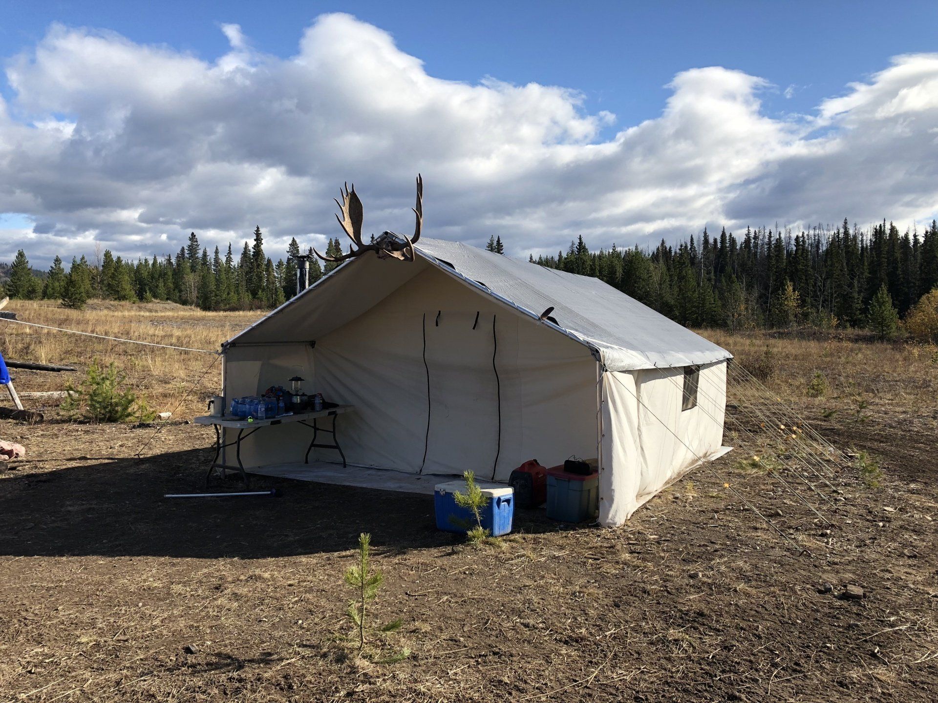 A large tent is sitting in the middle of a field