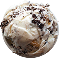 A close up of a scoop of ice cream in a bowl.