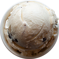 A close up of a scoop of ice cream in a bowl