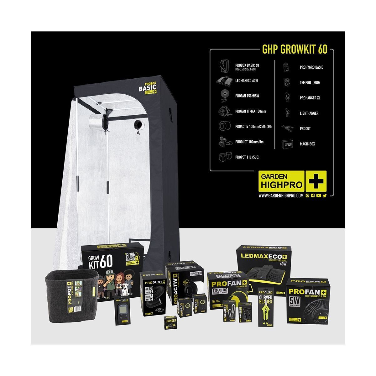 Kit de culture complet - BORN TO BE A GROWER 60x60x160cm - 60W - GARDEN HIGH PRO Promo € 299 TTC
