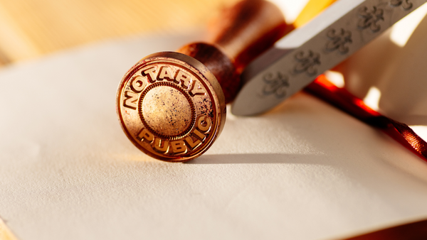 A close up of a notary stamp on a piece of paper