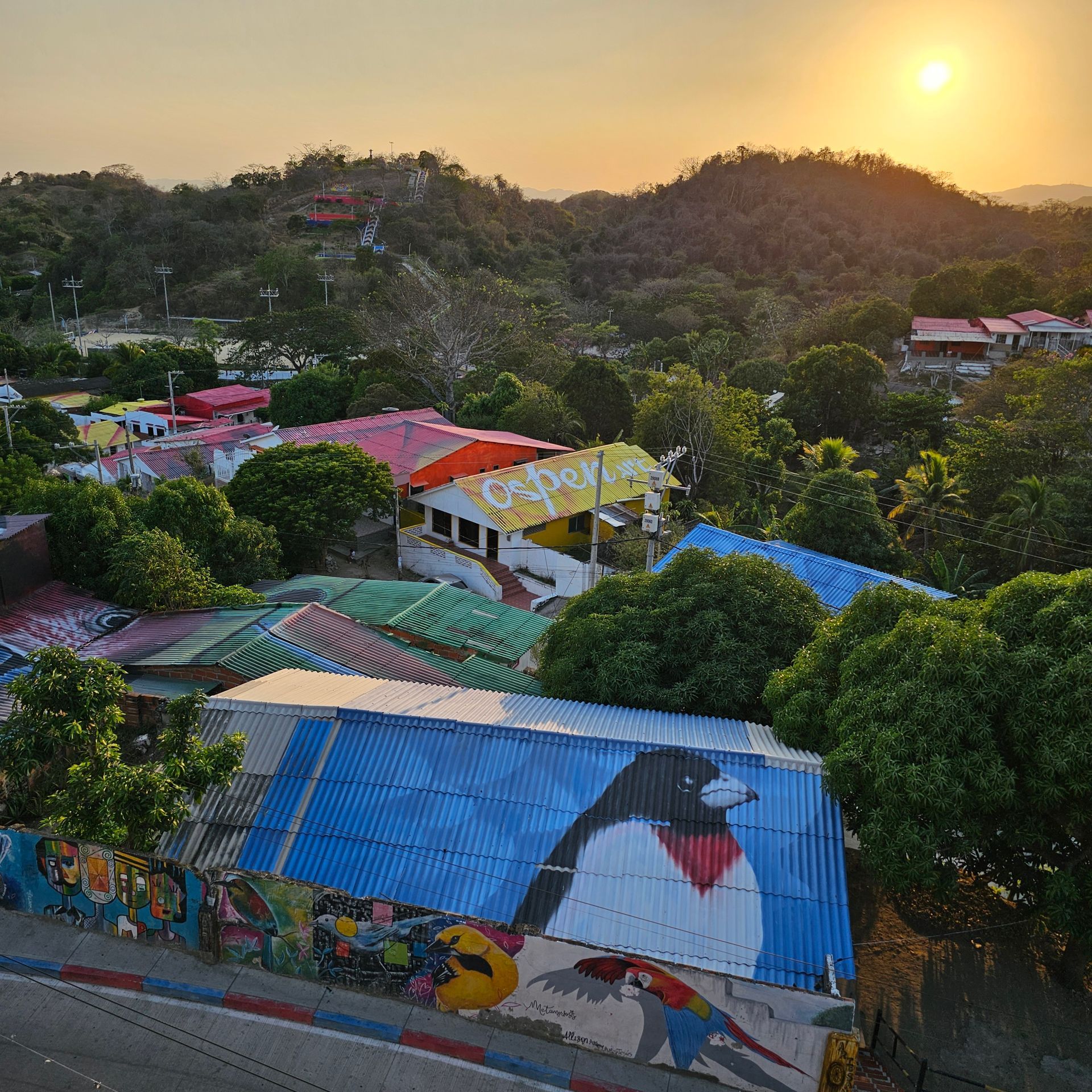 Una pintura de un pájaro en el costado de un edificio.