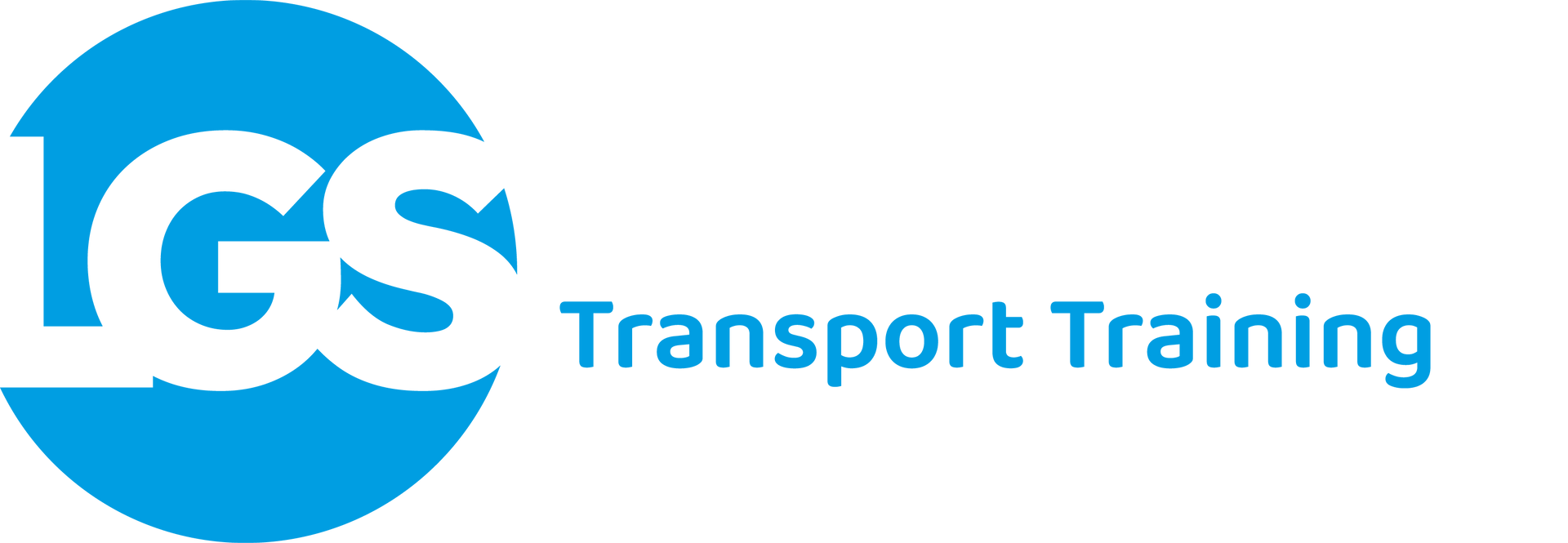 A blue and white logo for lgs transport training