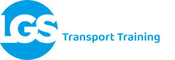 A blue and white logo for lgs transport training