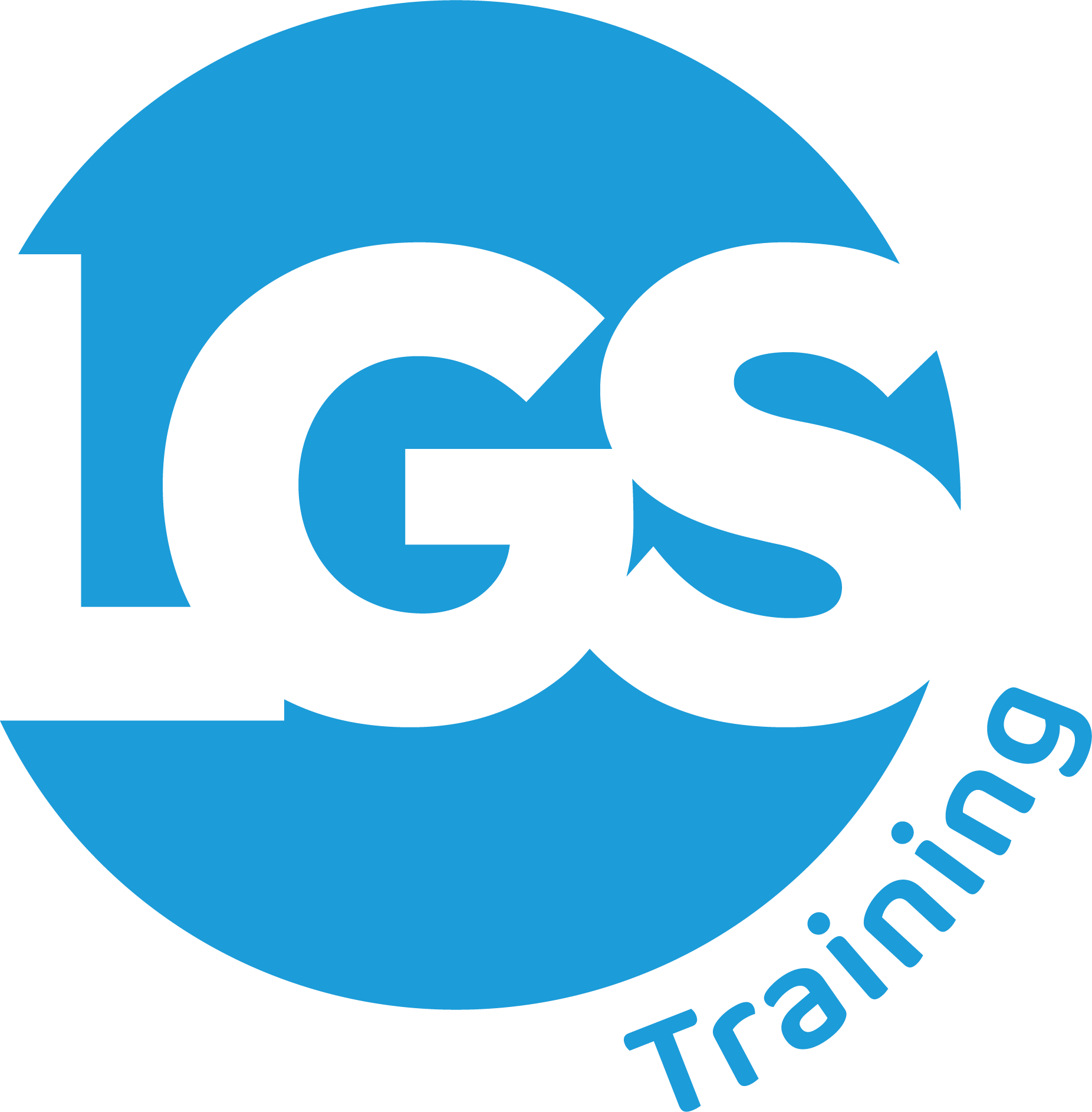 A blue and white logo for lgs transport training
