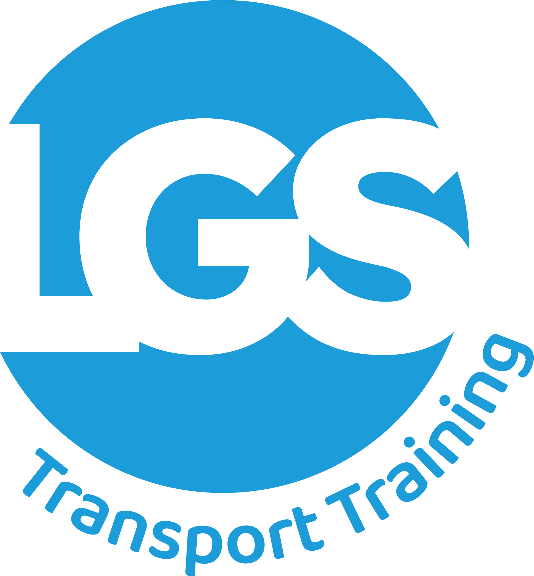 A blue and white logo for lgs transport training