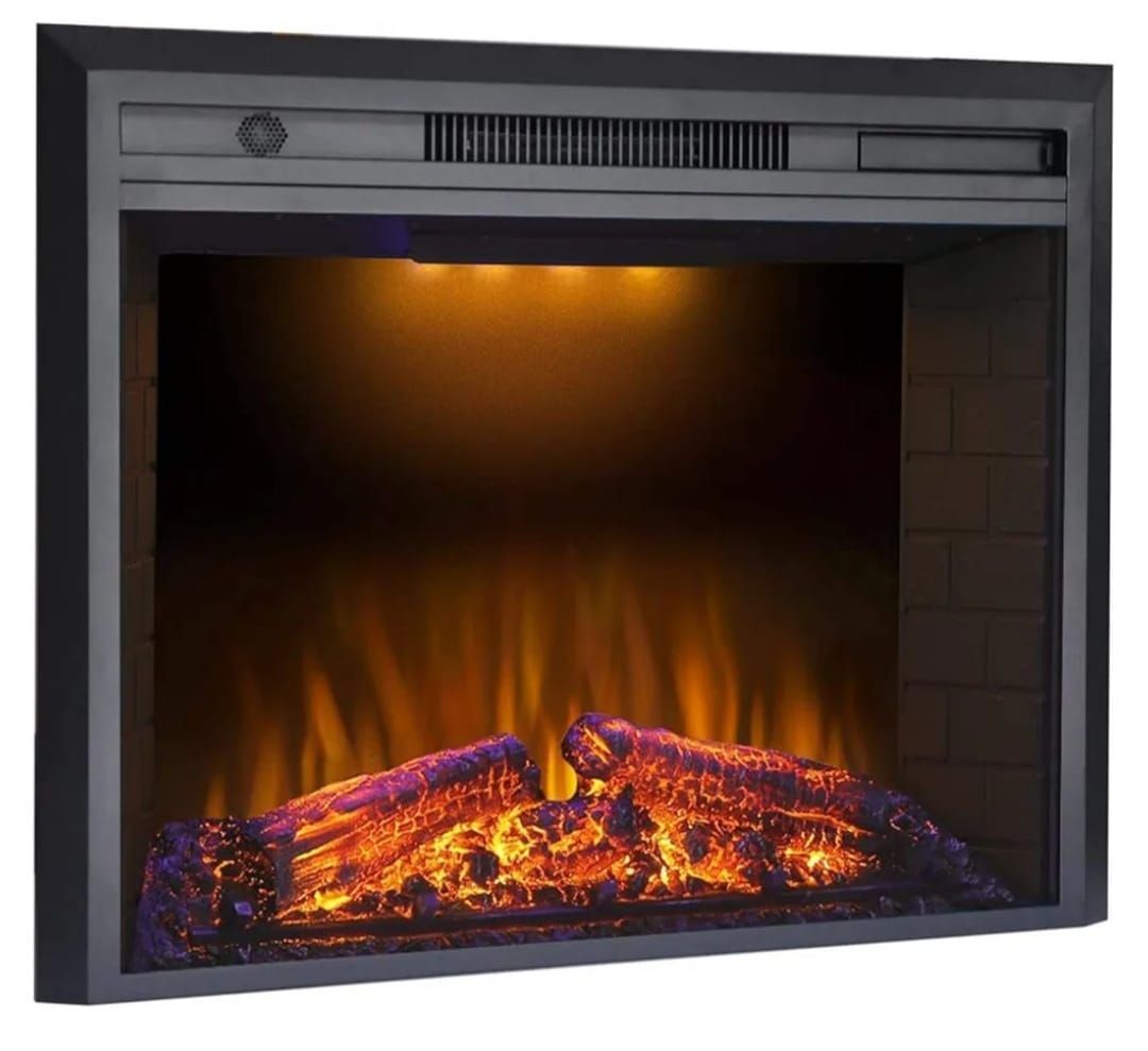 There is a fireplace with a lot of fire in it.