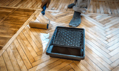 Floor being sealed with Polyurethane