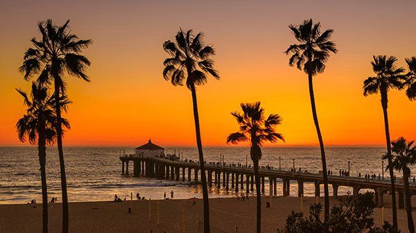 A pier at sunset along the South Bay in Los Angleles, CA.